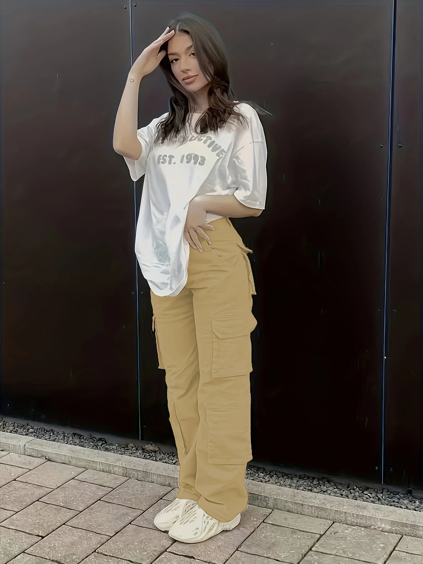 Y2K Boyfriend jeans Women's cargo pants with multiple pockets High-waisted loose straight-leg pants