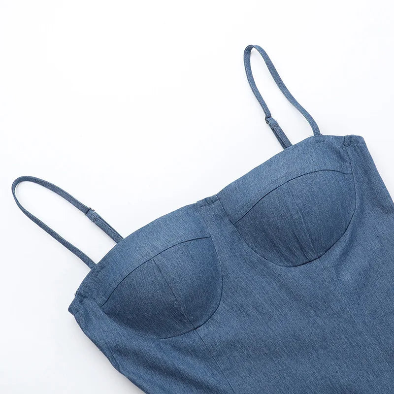 Summer 2025 & 2026 Women's Wrap Hip A-Line Skirt Sexy Bra Imitation Denim Dress European American Style Wrap Dress