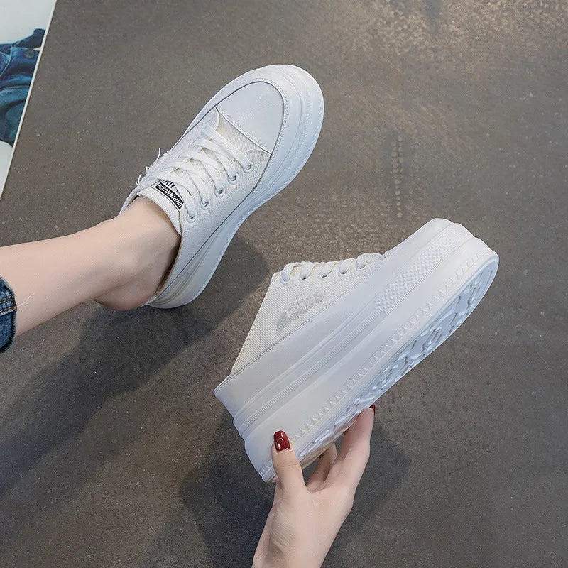 8CM Women Summer Shoes Slippers Platform Wedge Heel Beach Shoes Female Slides Mules Shoes Sneakers Fashion Canvas Women Footwear
