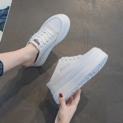 8CM Women Summer Shoes Slippers Platform Wedge Heel Beach Shoes Female Slides Mules Shoes Sneakers Fashion Canvas Women Footwear