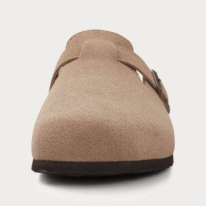 Comwarm Fashion Men's Suede Mules Slippers New Women Clogs Cork Insole Sandals With Arch Support Outdoor Beach Slides Home Shoes