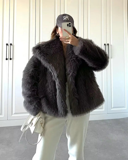 HXAO Winter Faux Fur Coat 2024 Woman New in coats Autumn Fur Plush Fluffy Jacket Warm Red Gray Black White Fur Coat Outerwears