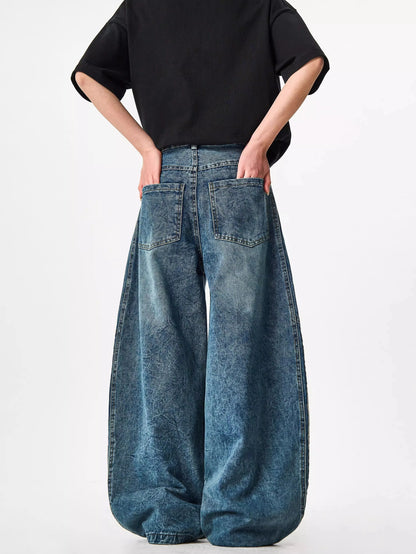 Y2K Custom Women Jeans Vintage Reconstruction Denim Pants Wide Leg With Distressed Wash And Stripe Details