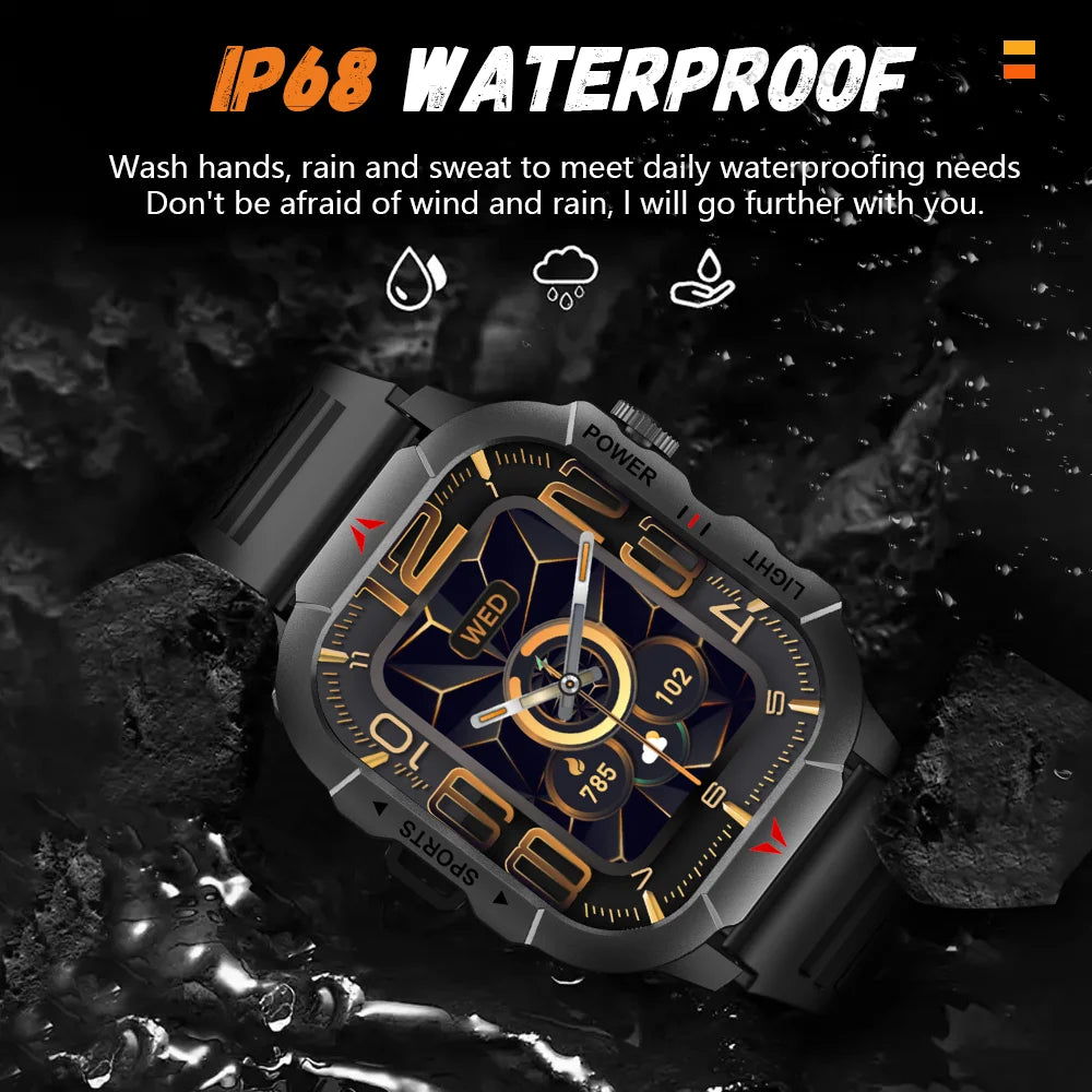 LAXASFIT New Smart Watch 2.01 Display Men Sports Watch LED Flashlight Bluetooth Call Health Monitor IP68 Waterproof Smart Watch