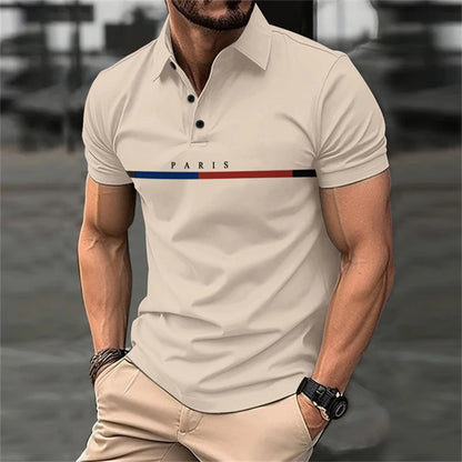 Men's color blocked short sleeved lapel golf shirt with casual style slight elasticity regular summer loose fit golf Men shirt