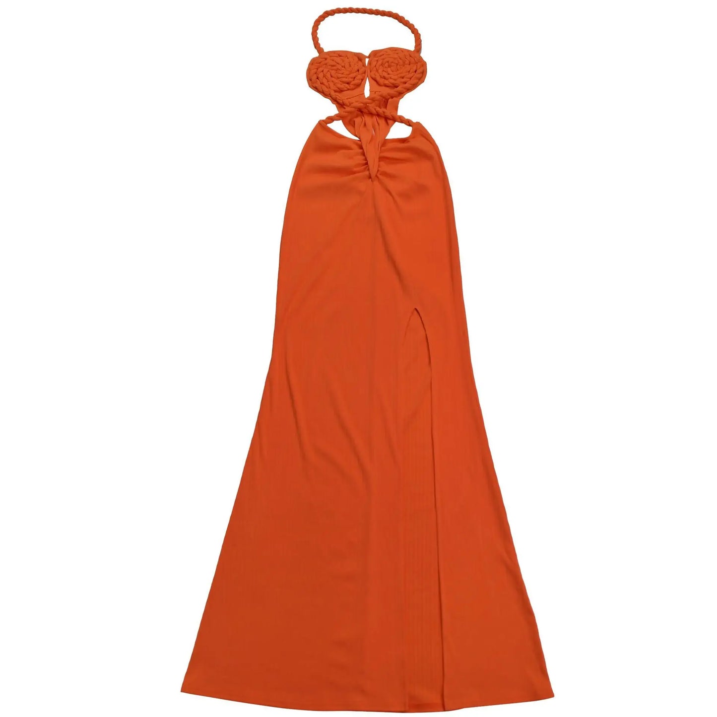 Women's Hollow Out Sleeveless Sexy Knitted Halter Neck Backless Solid Color Dress for Summer 2025