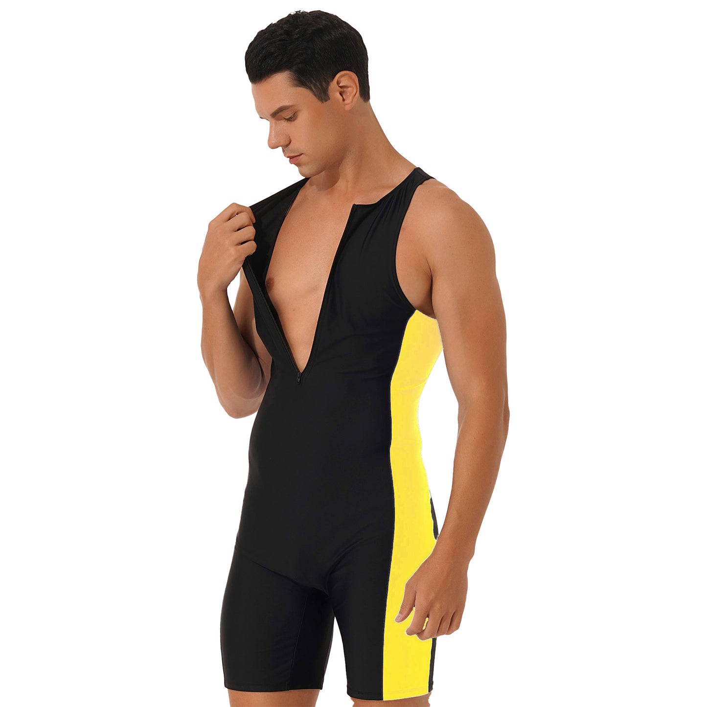 Summer Men One-piece Swimwear Swimsuit Sleeveless Front Zipper Swimming Shorts Bodysuit Triathlon Wetsuit Bathing Suit Beachwear