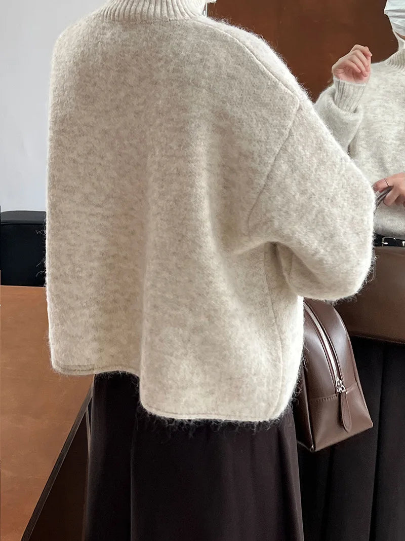 2026 Women Turn Down Collar Sweater Long Sleeve Zipper Design Warm Cardigans Clothes Tops For Women Winter Sweater Pull Femme