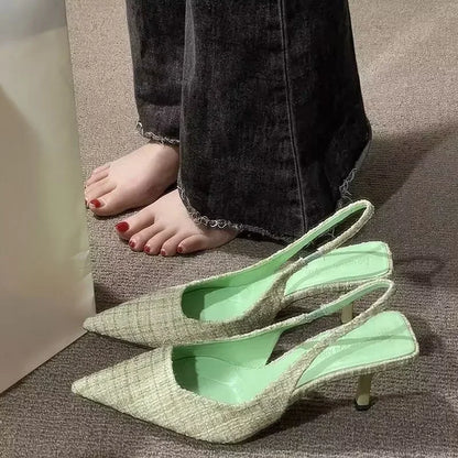 Fashion brand designed knitted platform heels for women, pointed-toe party shoes, comfortable large-size summer stiletto sandals