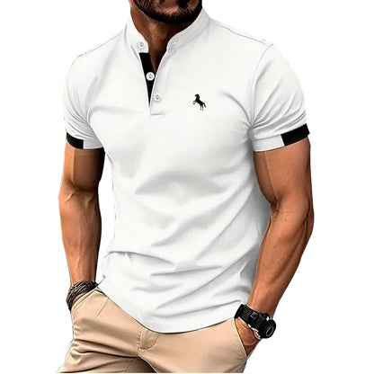 Men Clothes Spring Summer Casual Fashion Short Sleeve Stand Collar Polo Shirt Logo Print Men Clothes Slim Fit Polo Shirt