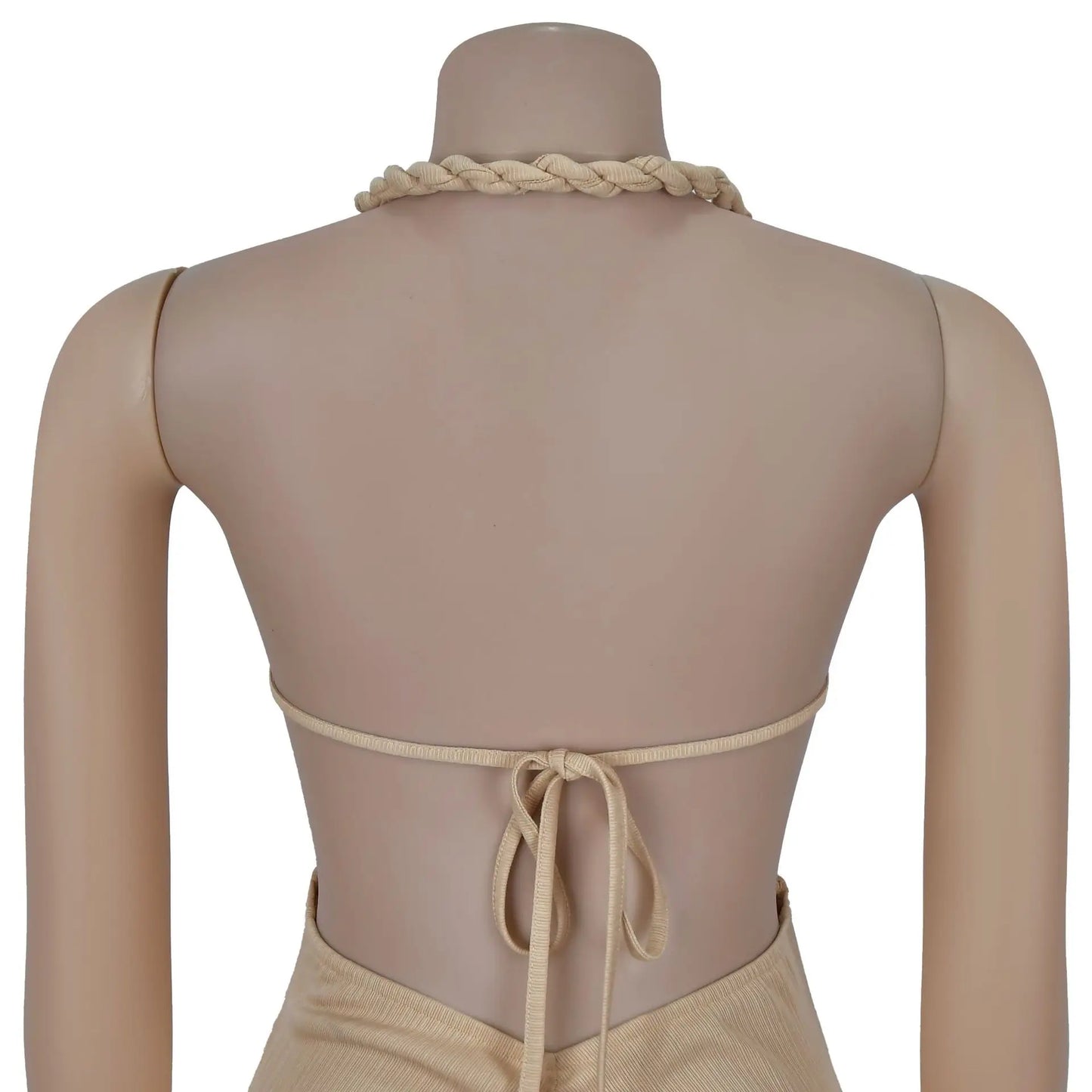 Women's Hollow Out Sleeveless Sexy Knitted Halter Neck Backless Solid Color Dress for Summer 2025