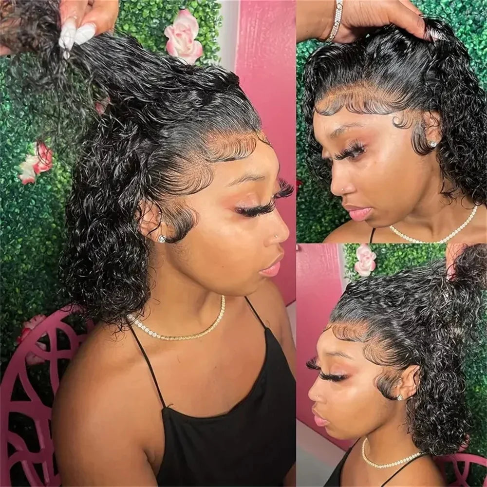 Kinky Curly Bob 13x4 4x4 Lace Front Human Hair Wig Deep Wave Short Bob 100% Human Hair Brazilian Natural Black Wigs For Women