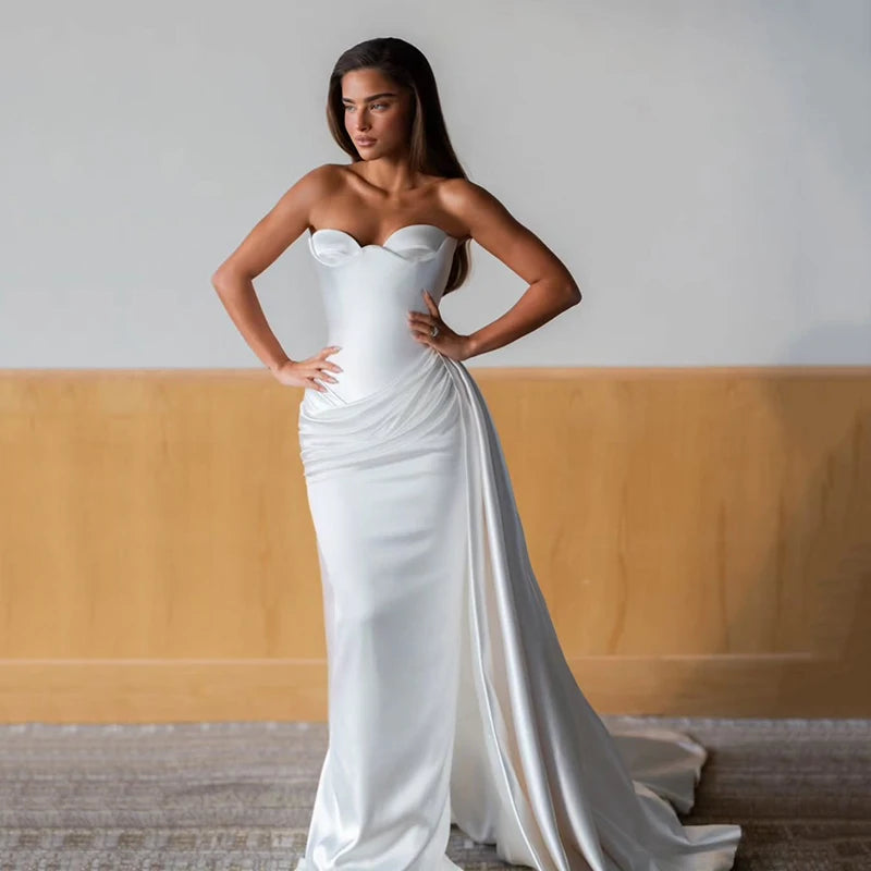 Eightree Simple Mermaid Wedding Dresses Sweetheart Sweep Train Bridal Dress White Evening Wedding Ball Prom Gowns Customized