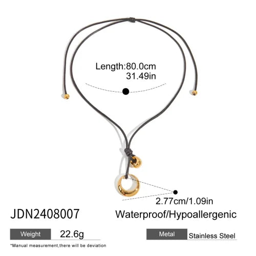 Youthway Trendy Stainless Steel Waterproof Irregular Geometric Metal Wax Rope Necklace Gold Silver For Women Jewelry Gift