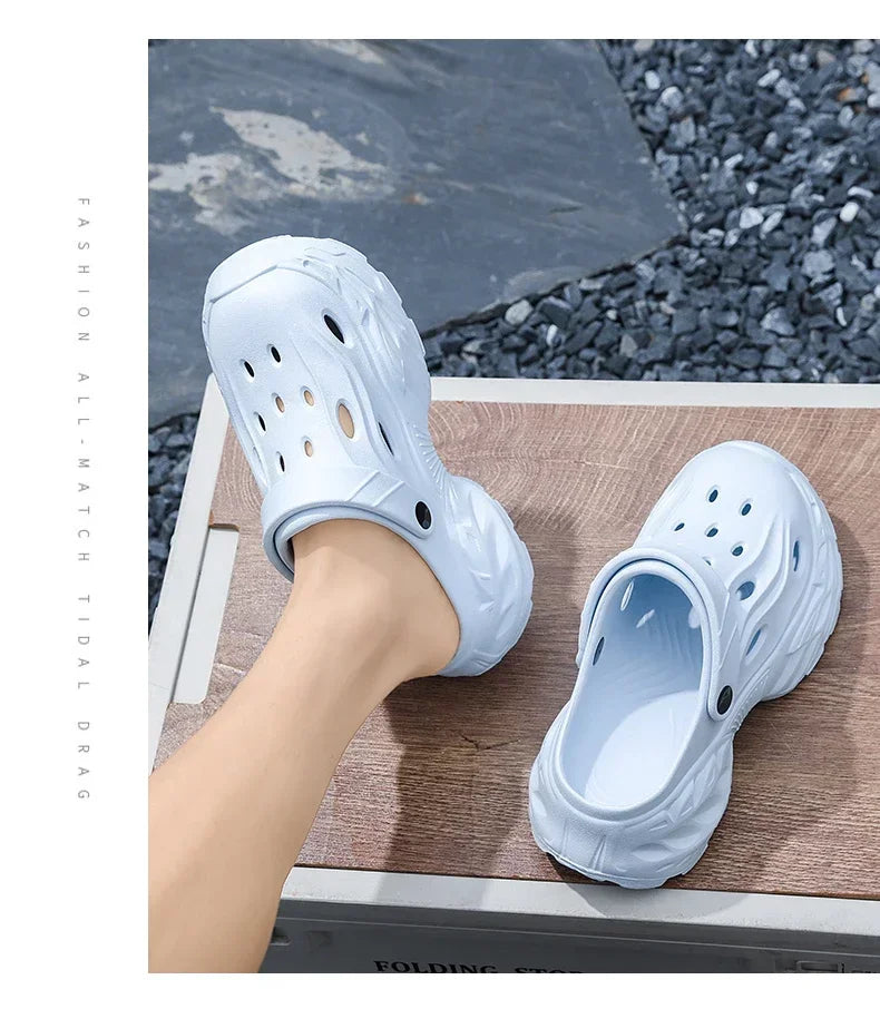 Summer New High-quality EVA Perforated Breathable Wearable Casual Solid Color Simple Thick-soled Large-sized Couple Sandals