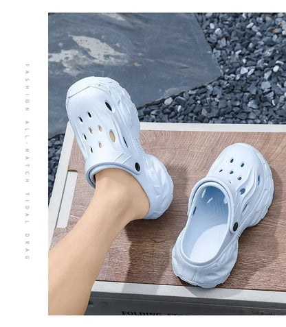 Summer New High-quality EVA Perforated Breathable Wearable Casual Solid Color Simple Thick-soled Large-sized Couple Sandals