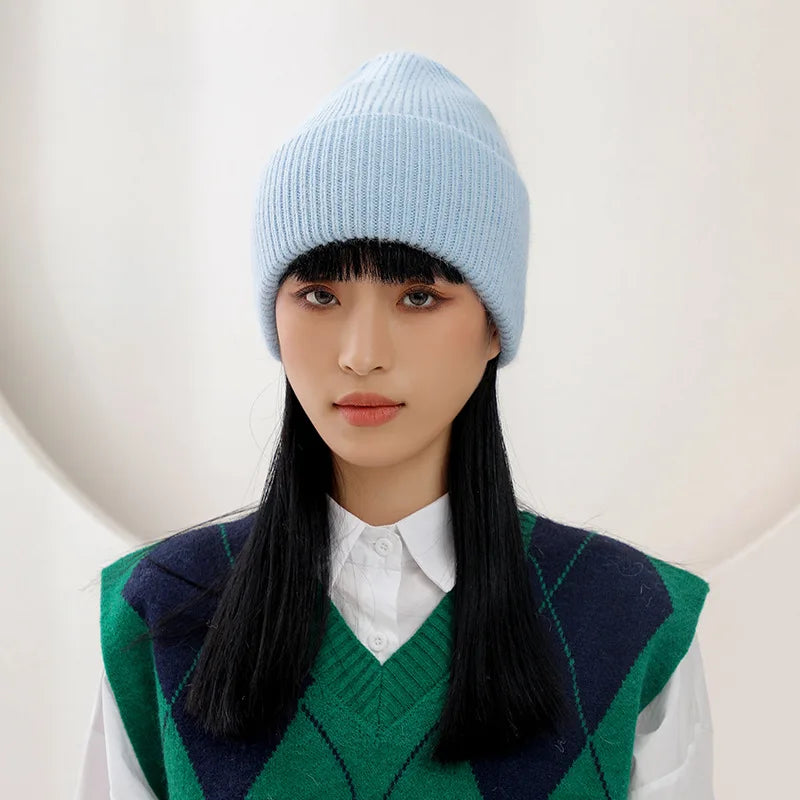 Women Winter Hat Real Rabbit Fur Winter Hats For Women Fashion Warm Beanie Hats Women Solid Adult Cover Head Cap