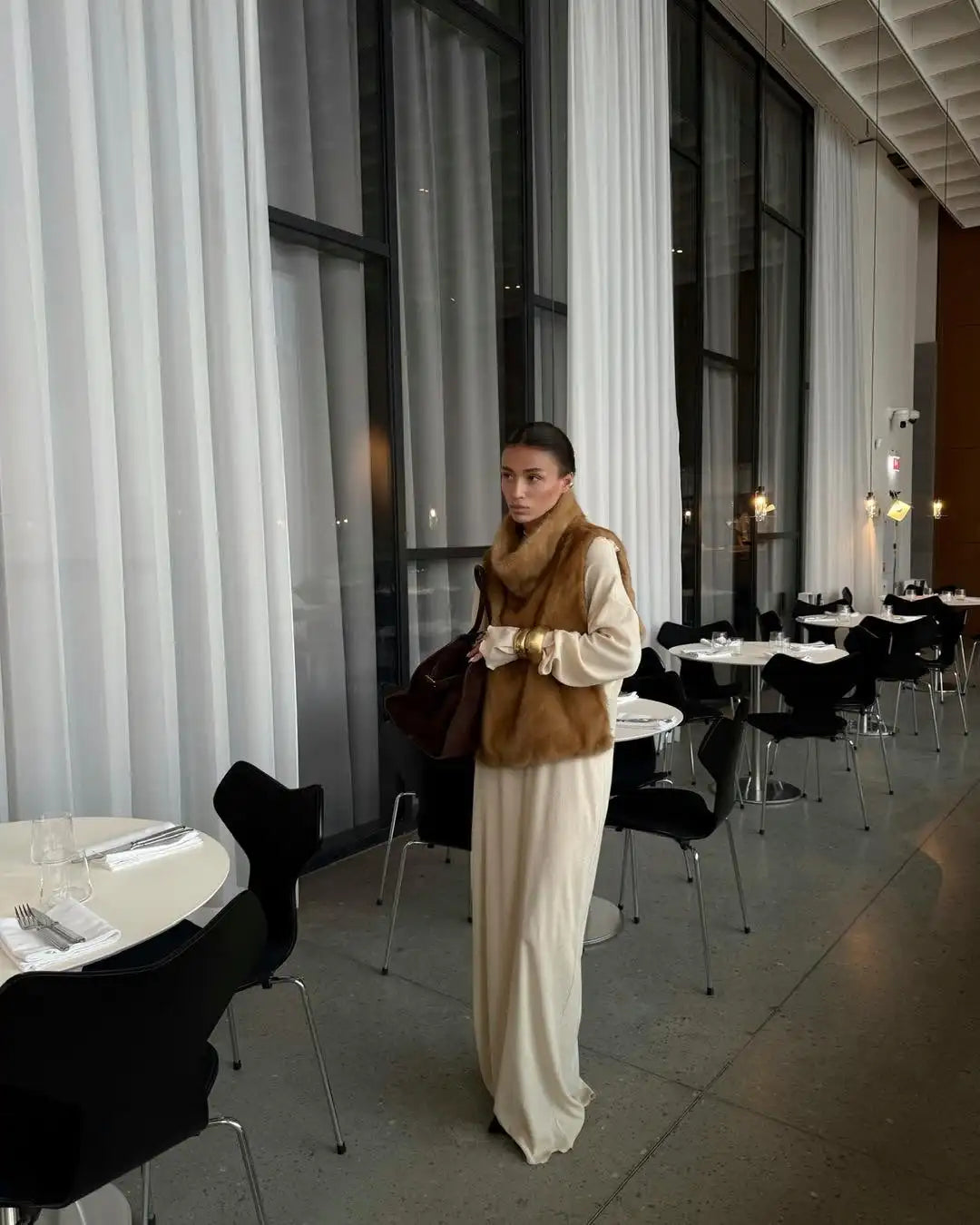 Casual Solid Faux Fur Vest Women Fashion Leisure Sleeveless High Collar Loose Waistcoat Lady Daily New Chic Highstreet Vests