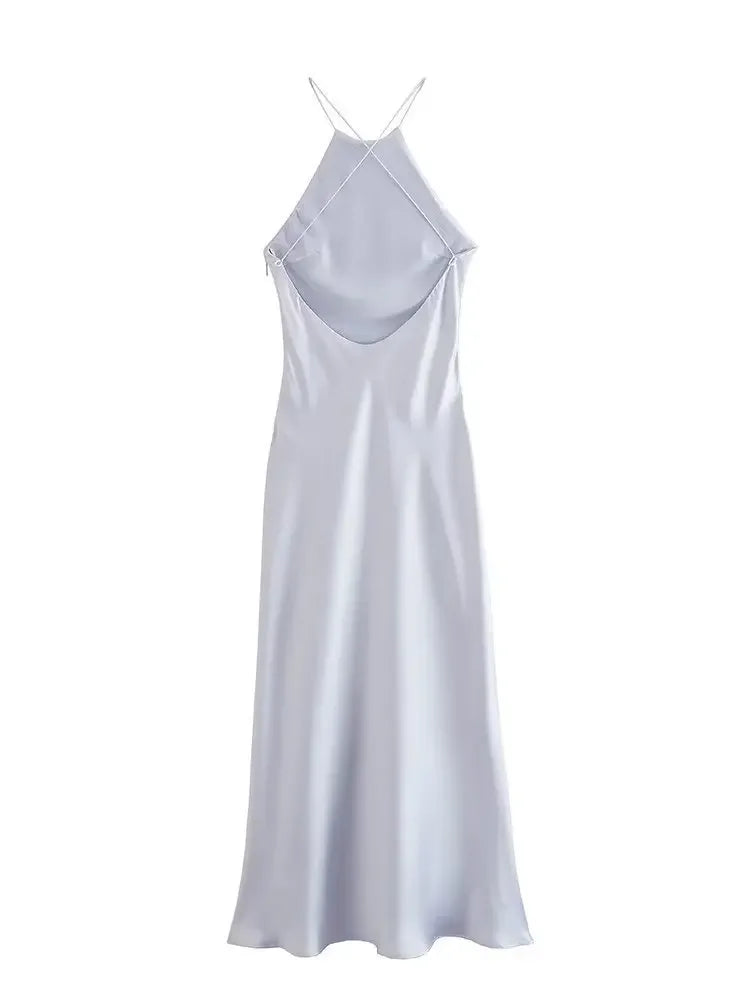 2023 Summer New Women's Dress Tanksilk-satin Feeling Sleeveless Dress 9588 Western Style Fashion