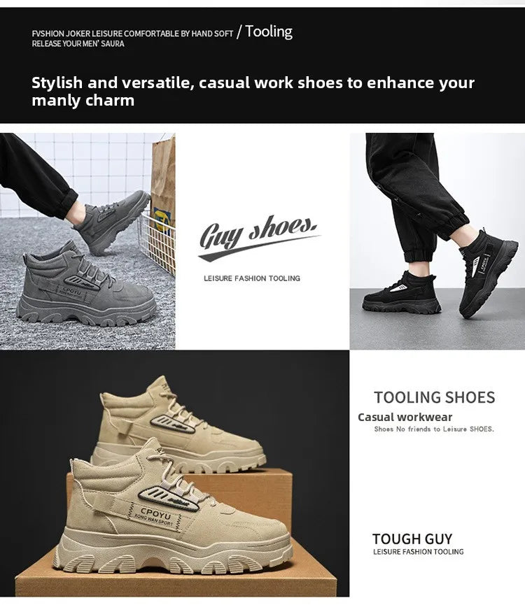 Spring Men's High Top Breathable Work Shoes Trendy All-Match Anti-Slip Wear-Resistant Sports Casual Labor Protection Shoes