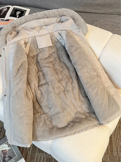 Women Big Fur collar Loose Parka Jacket Lady Medium Long Styles Down Cotton Outwear Winter Female Hooded Cotton Padded Coat