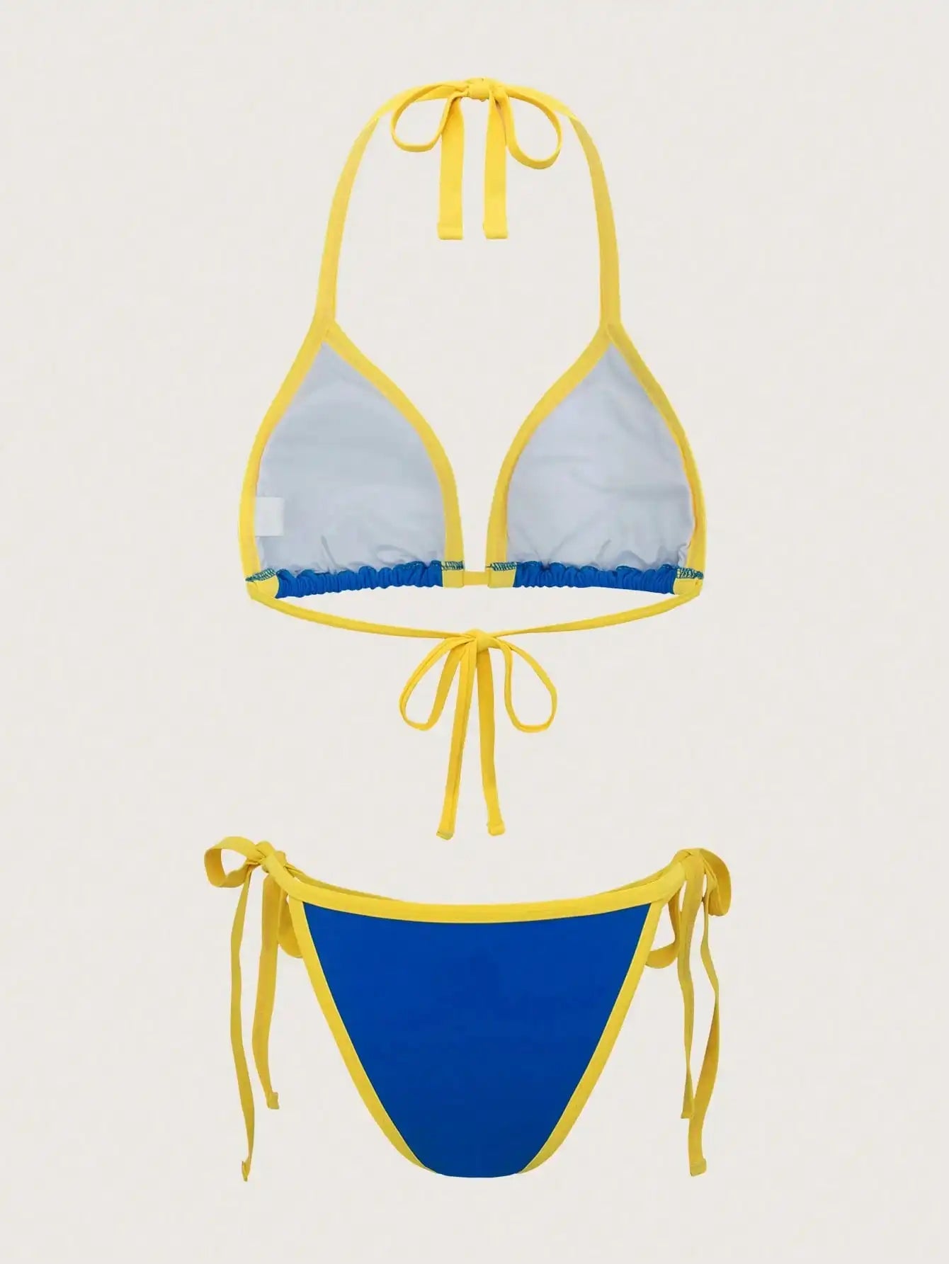 Women's Sexy Bikini Set With Color-Blocked Side Panels And Adjustable Side Ties, Summer Beach Vacations,Swimsuits For Woman