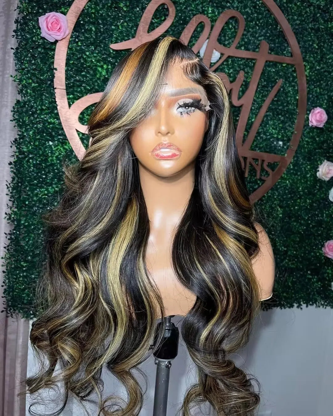 1b27 Black With Gold Highlight Wigs Body Wave Human Hair Wig 13x4 Hd Lace Front Wigs 200Density Colored Human Hair Wig brazilian