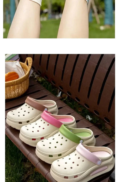 High quality Baotou semi-cool slippers for women, height-increasing, anti-slip, anti-odor, thick-soled beach and seaside crocs