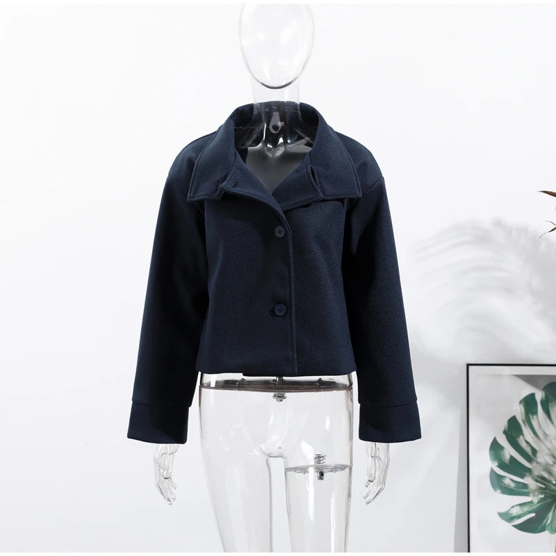Casual Solid Loose Jackets Women Fashion Full Sleeve Single Breasted Stand Collar Short Coats Female 2025 Autumn Lady Outwears