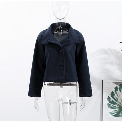 Casual Solid Loose Jackets Women Fashion Full Sleeve Single Breasted Stand Collar Short Coats Female 2025 Autumn Lady Outwears