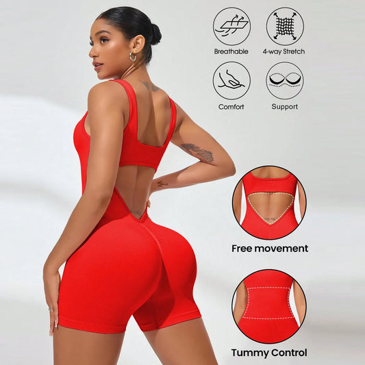 Sexy Backless Jumpsuits Women Sports Fitness Summer Fashion New Rompers Slim Casual Hollow Out Back Gym Bodysuit
