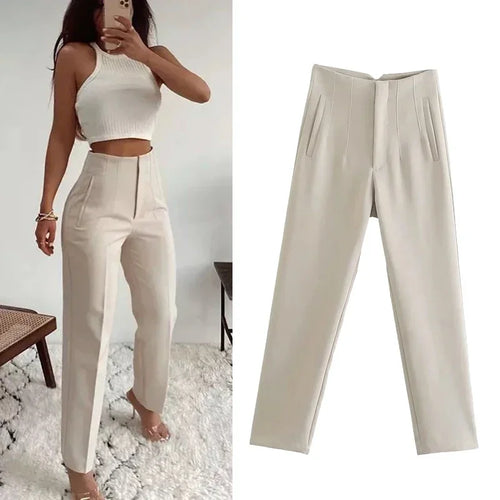 HXAO Fashion Office Wear High waist Pants for Women Formal Pants Office outfits Pencil Trousers Black Pink White Ladies Pants
