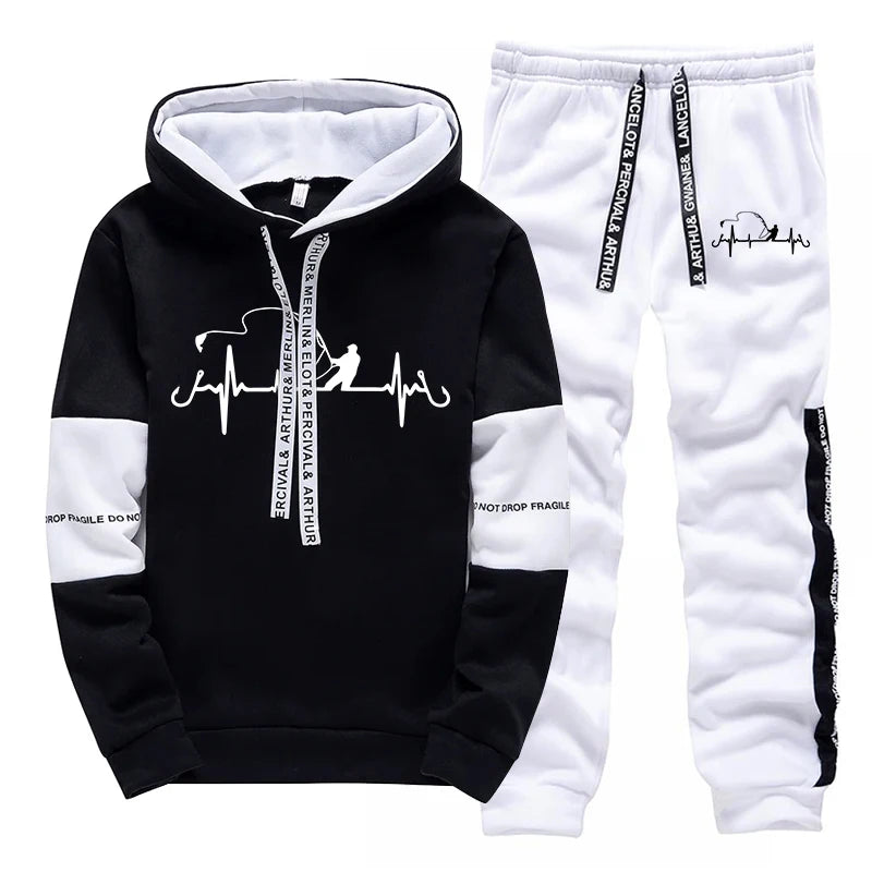 Mens Tracksuit Print Casual Sweatshirts Sportswear Outdoors Sports Jogging Mens Clothing High Quality Single Piece Hoodie Pants