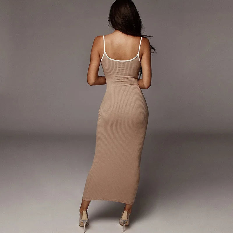 Fashion Sexy Skinny Kint Dress Backless Evening Maxi Dress Women Party Club Ladies Bodycon Peach Slim Hip Elegant Long Dresses
