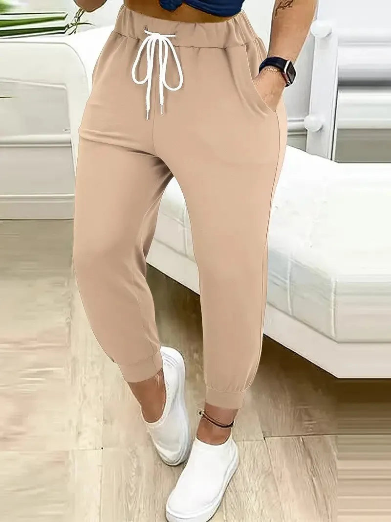 Plus size European and American cross-border  autumn and winter new casual solid color pocket leggings