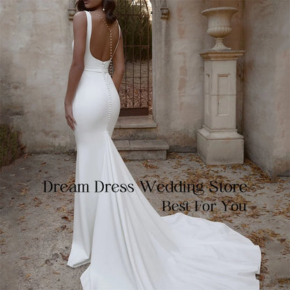 Classic Mermaid Wedding Dresses 2025 Square Collar Spaghetti Straps Open Back Buttons Bridal Gown Vestidos De Novia Customized
