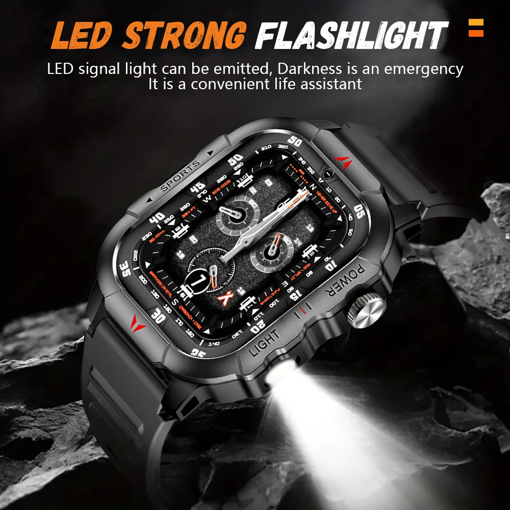 LAXASFIT New Smart Watch 2.01 Display Men Sports Watch LED Flashlight Bluetooth Call Health Monitor IP68 Waterproof Smart Watch
