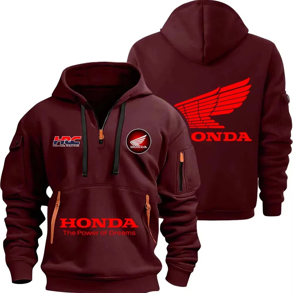 Honda zipper hoodie outdoor sports enthusiasts 2025 new men and women fashion half zipper pocket spring and autumn hoodie