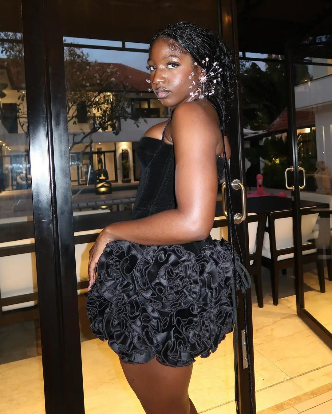 Women Sexy Party Dress Halter Laced Up Crop Top And Flowers Mini Skirt Two Piece Sets Club Evening Celebrity Outfits Wholesale