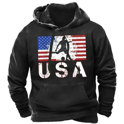 Fashionable American Flag Printed Men's Hoodie Trendy Harajuku Retro Clothing Spring and Autumn New Hoodie Sportswear