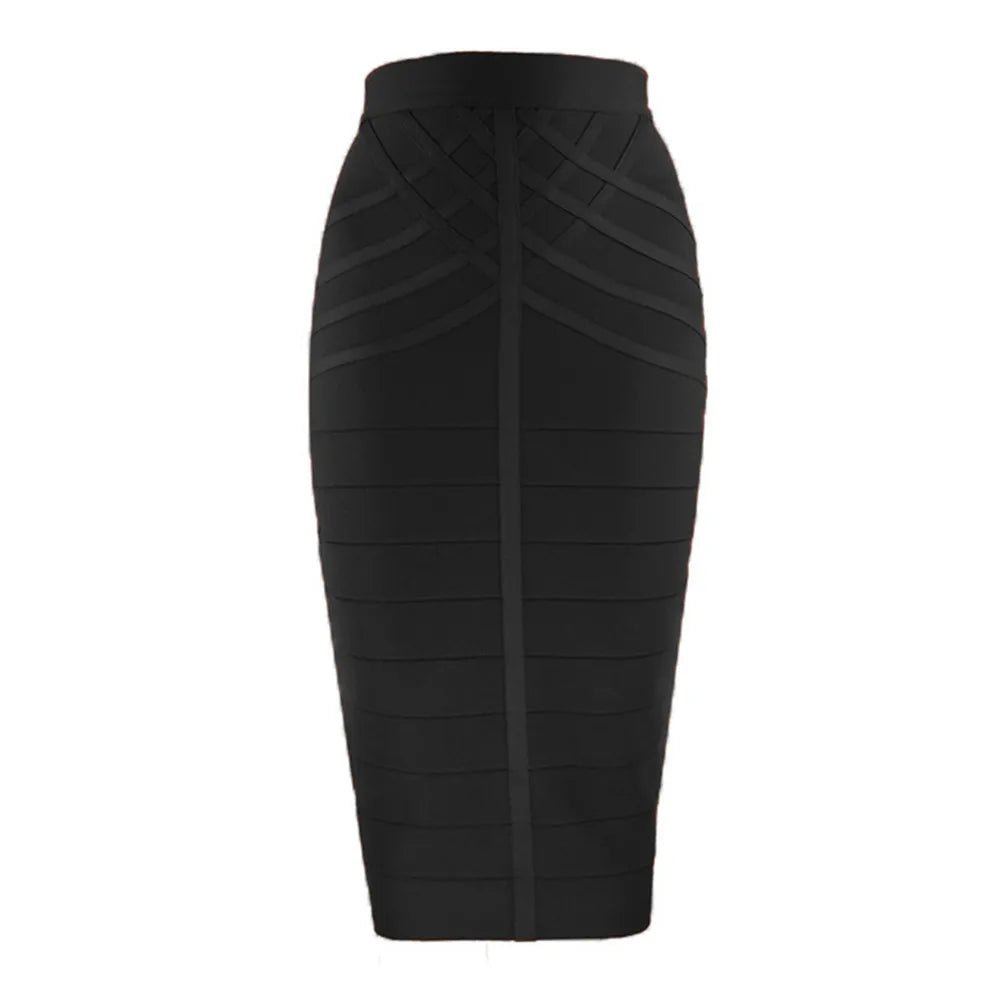 Elegant Elastic Knee Length Bandage Skirts For Women Chic High Waist Formal Occassion Office Lady Pencil Skirt Comfortable