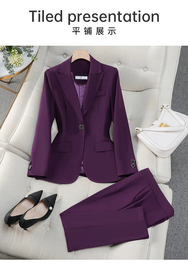 Autumn Winter Women Pant Suit Office Ladies Female Business Work Wear 2 Piece Set Formal Blazer Jacket And Trouser