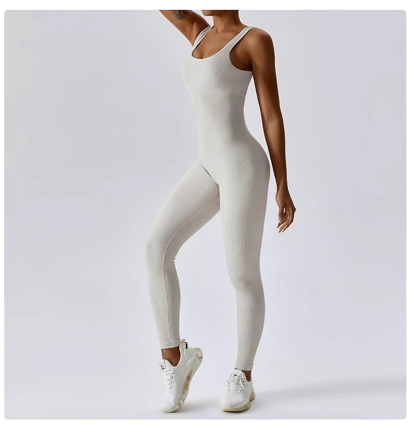 Yoga Jumpsuit Women's Yoga Set One-piece Sports Romper With Chest Pad Fitness Bodysuit Gym Seamless Ribbed Workout Sportswear