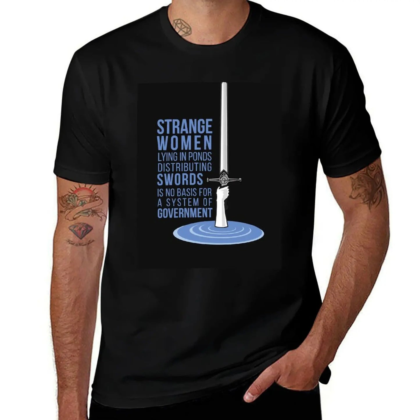 Strange Women Lying in Ponds Distributing Swords - Monty Python Baseball ? Sleeve T-Shirt cotton t shirt man T-Shirt