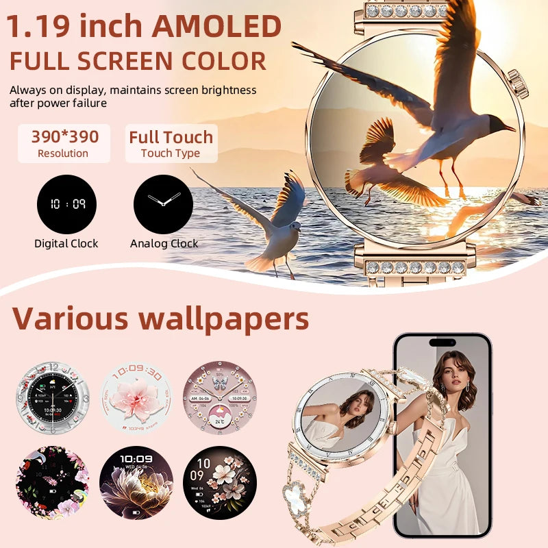 LIGE New Ultra Thin Smart Watch Women Screen Always Display Time Diamond Luxury Bracelet Voice Calling AMOLED Smartwatch Ladies