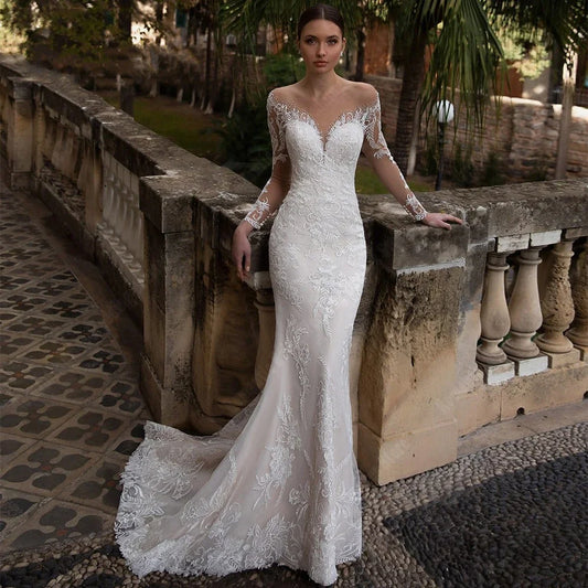 Celebrity Mermaid Women Wedding Dresses Lace Long Sleeves Bridal Gowns Popular Princess Ball Vestidos De Novias Customized