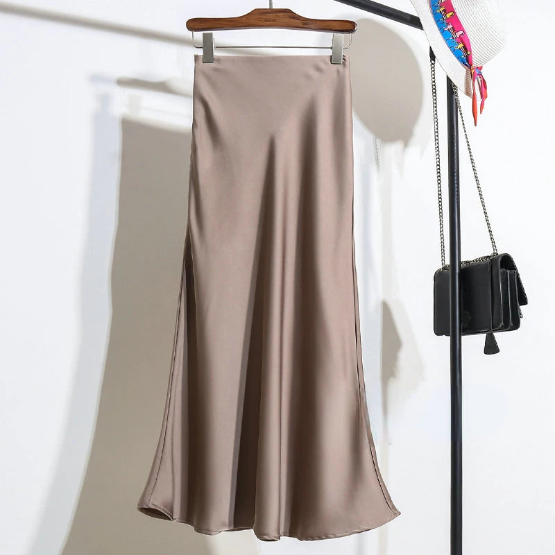 Acetic Satin Fishtail Skirt Woman Korean Fashion Elastic High Waist Skirts for Women Spring/summer 2026 New Slim Long Dresses