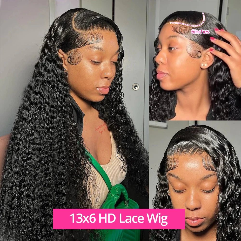 CEXXY 300% High Density Deep Wave 13x6 HD Lace Frontal Wig Brazilian Curly Water Wave Lace Frontal Wigs 36 Inches For Women
