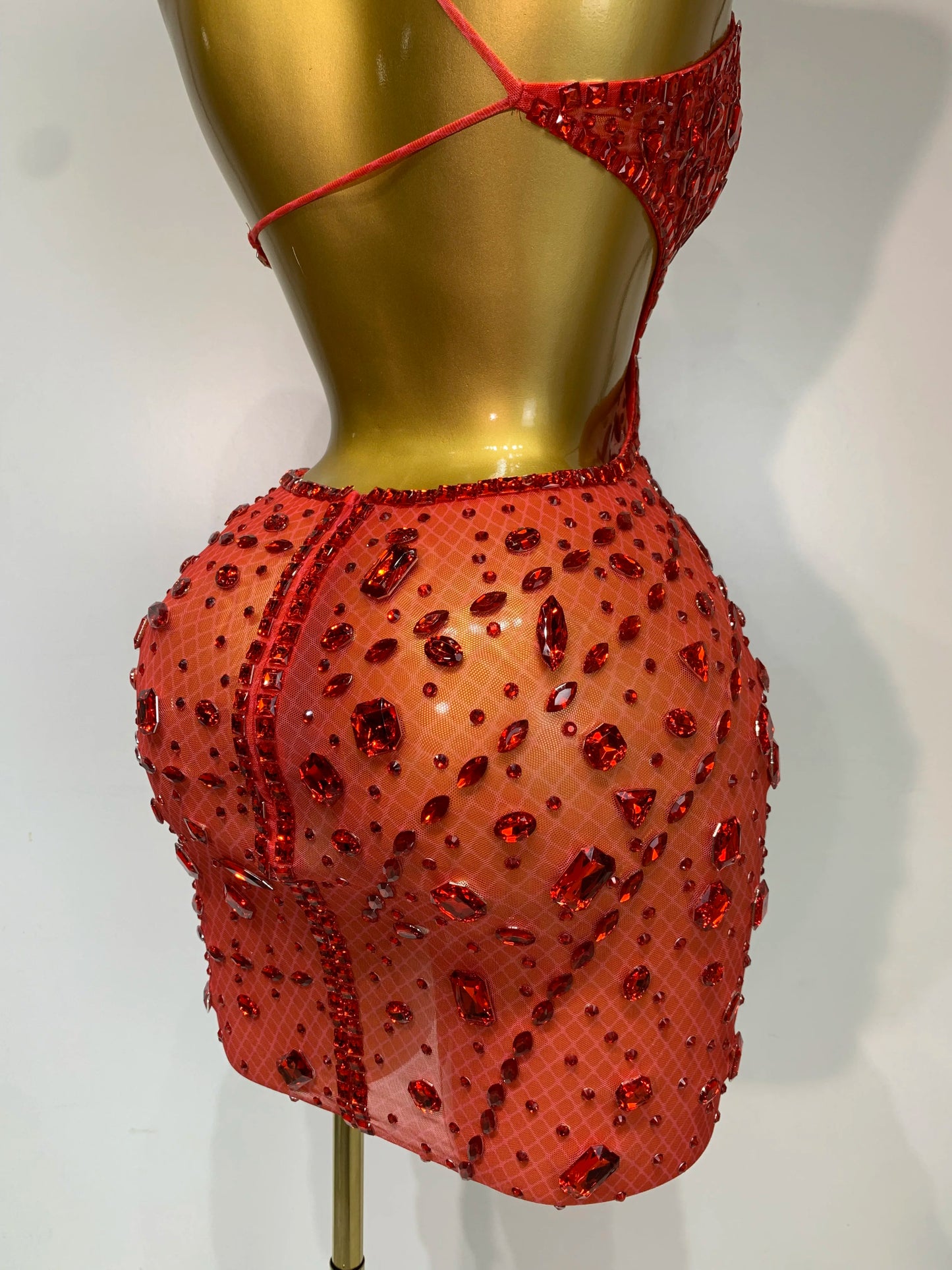 Sexy Sparkly Diamond Backless Short Dress 2025 Women Sleeveless Mesh See Through Evening Birthday Gown Singer Stage Outfit