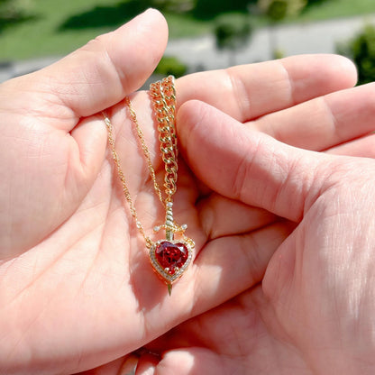 Heart and Sword Necklace Couple Necklaces Zircon Crystal Ring Bracelet Necklace Jewelry Set for Romantic Valentine's Day Gifts